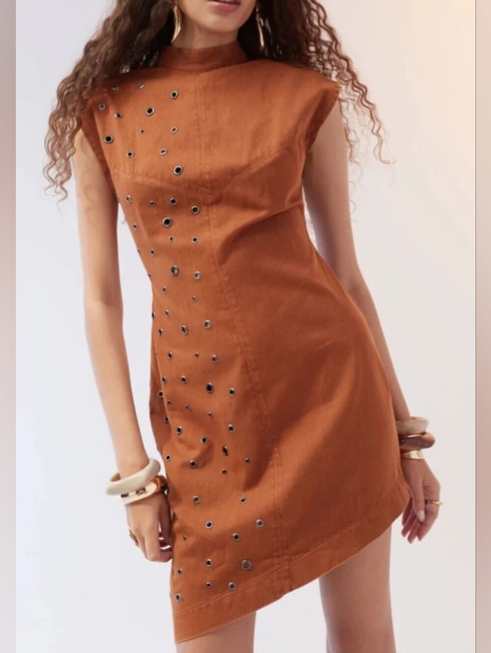 Osos Design Asymmetric Tan Eye Mini Dress w/Metal Grommet Eyelet - Size 4